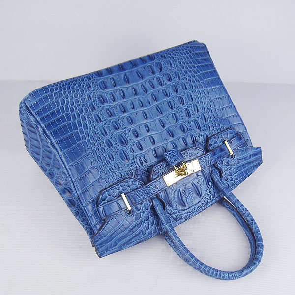 Replica Hermes Birkin 30CM Crocodile Head Veins Bag Dark Blue 6088 On Sale